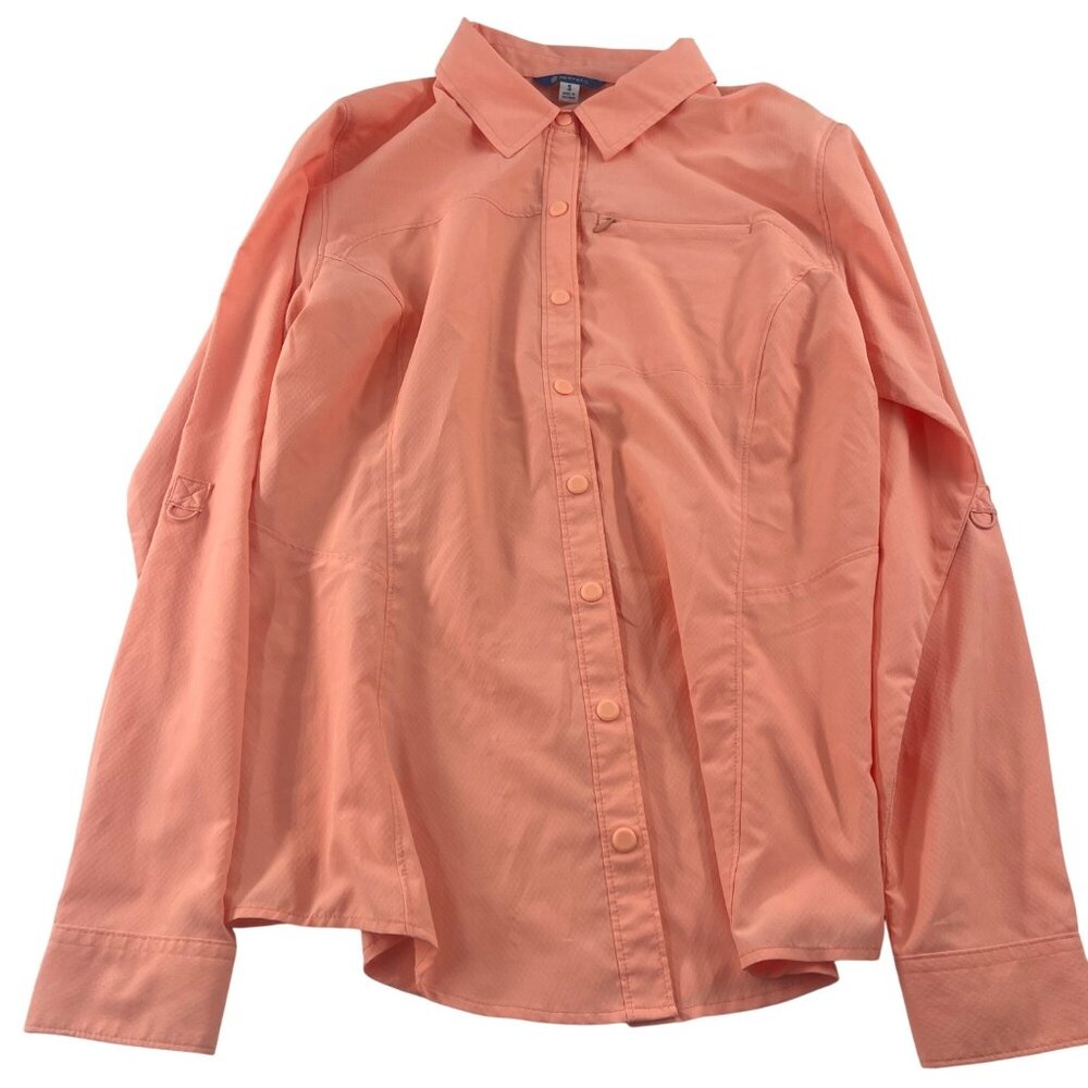 Nepallo Mens Small Button-Down Long Sleeve Shirt Coral Polyester Made In Vietnam